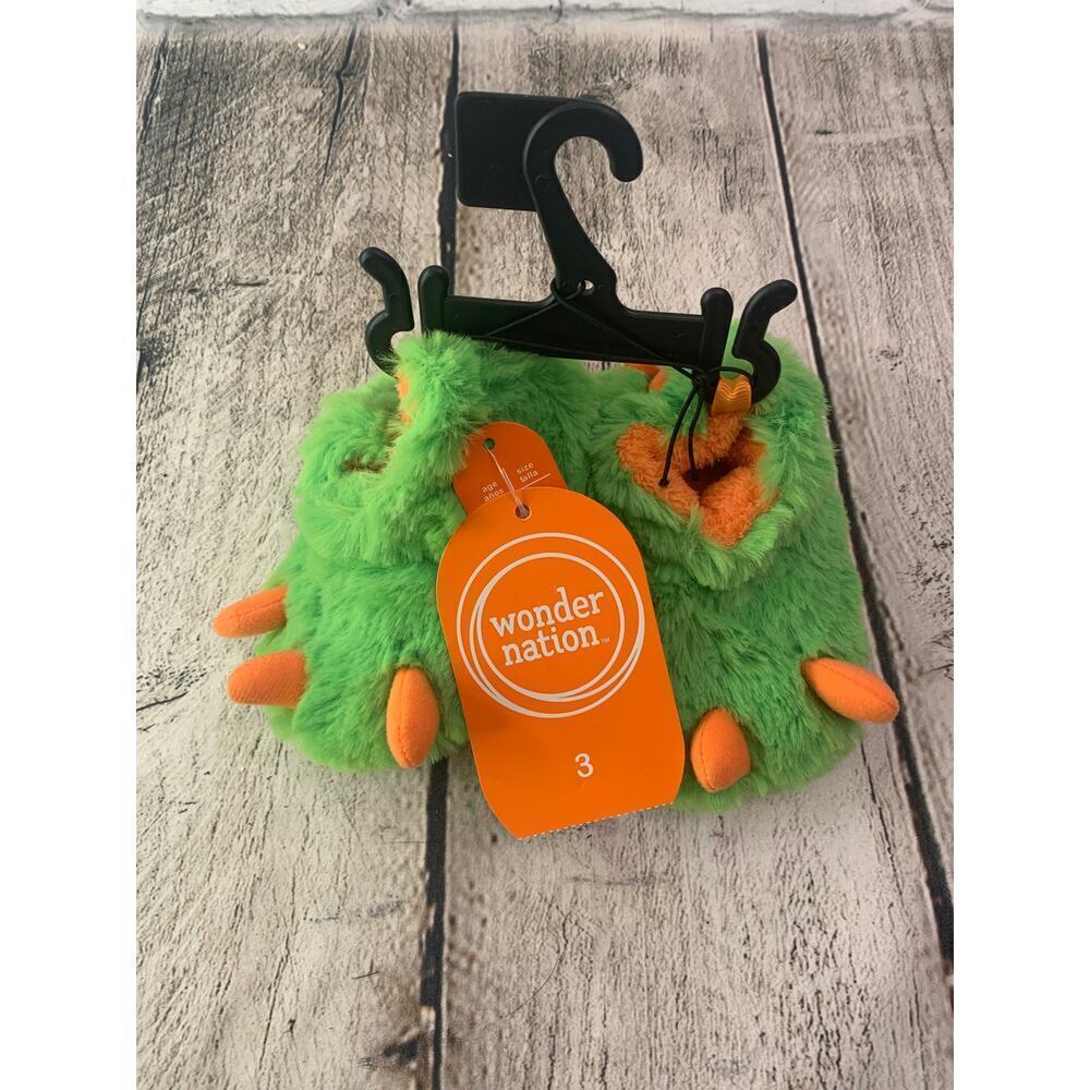 WONDER NATION Unisex Kids Green Claw Slippers / Size: 3
